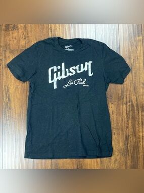 GIBSON Les Paul Model Shirt Black Logo Guitar Guitarist Adult Size LARGE NICE